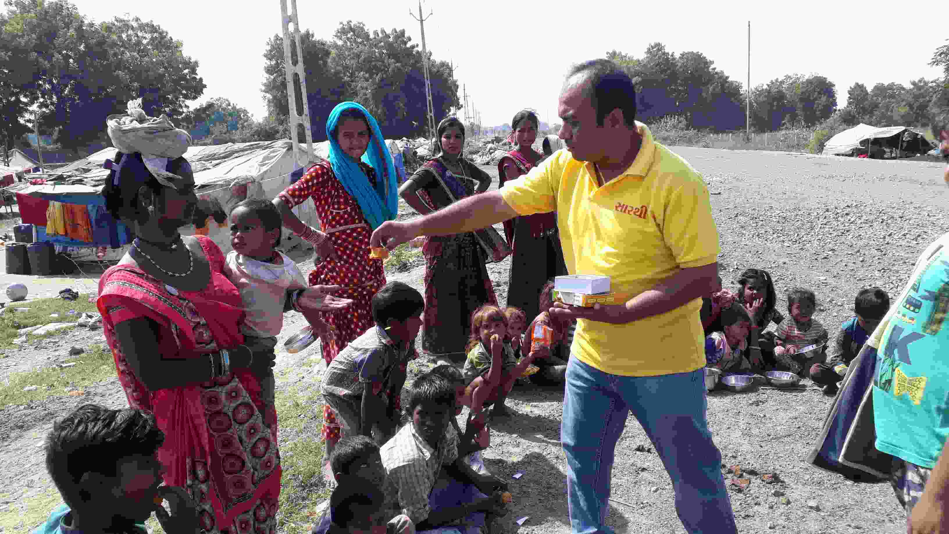 Family receiving festival gifts