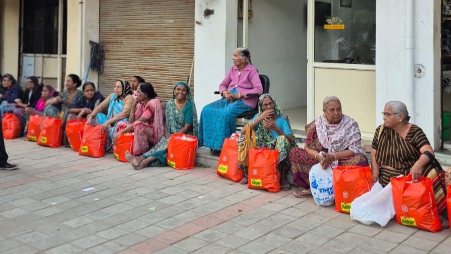 Grocery kits being distributed to widows