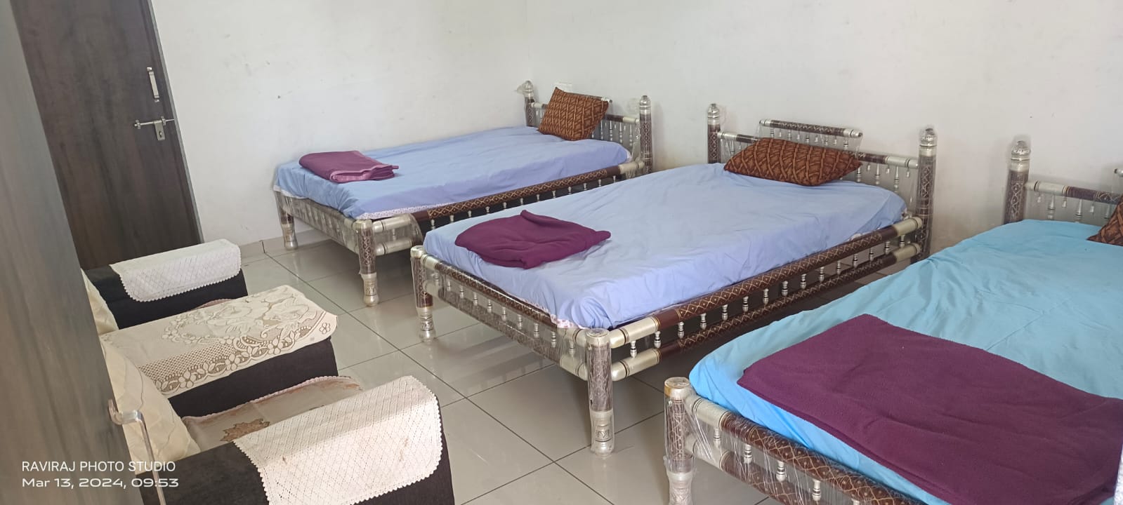 Dormitory room with comfortable beds for residents