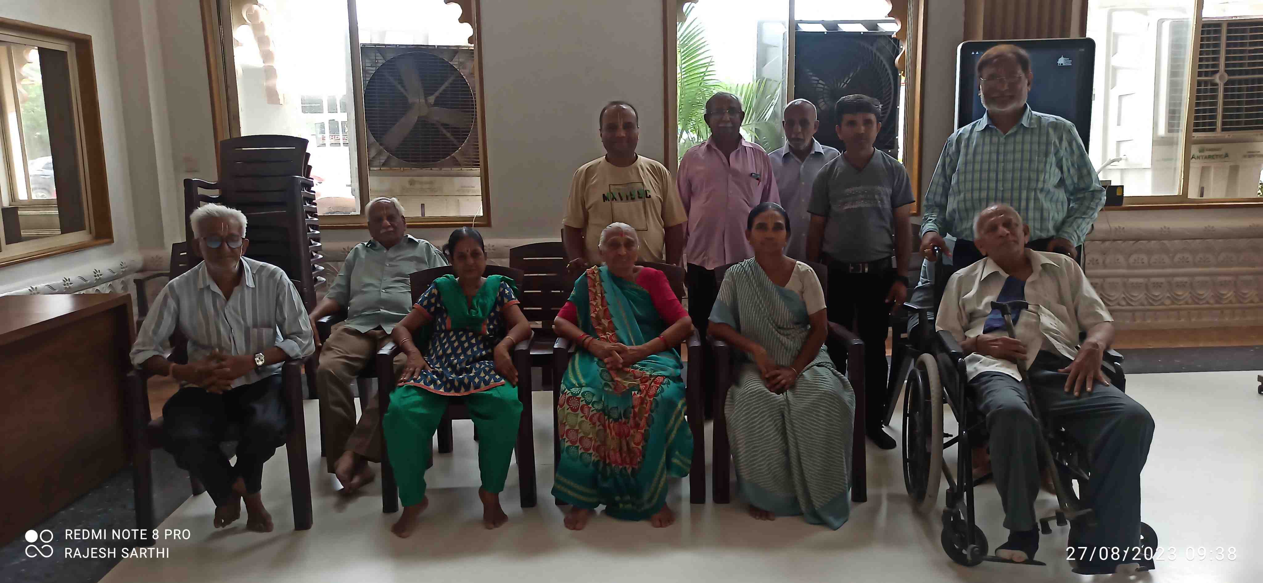 Residents gathered in the common area of Sanatan Old Age Home